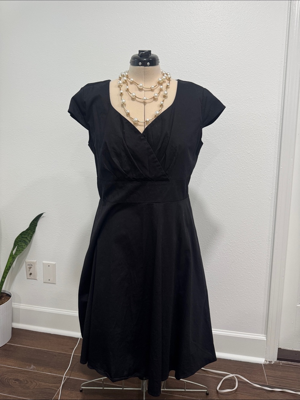 Elegant Black Midi Fit-and-Flare Dress
